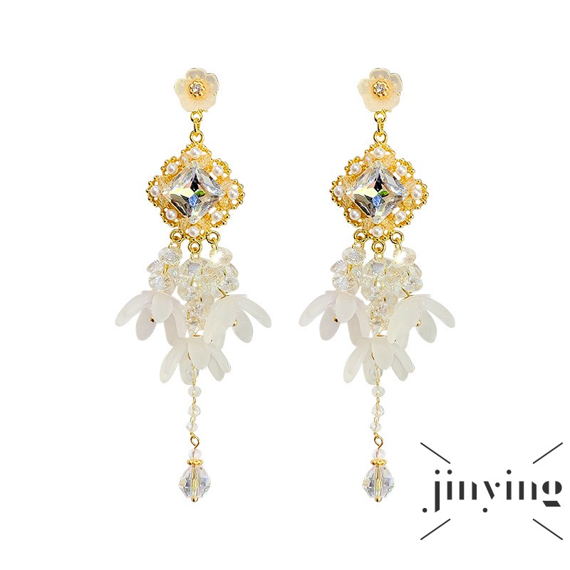 GETNOIVAS Korean Style Long Tassel Set Auger Earrings Flowers Eardrop Personality and Fashion Earrings for Women