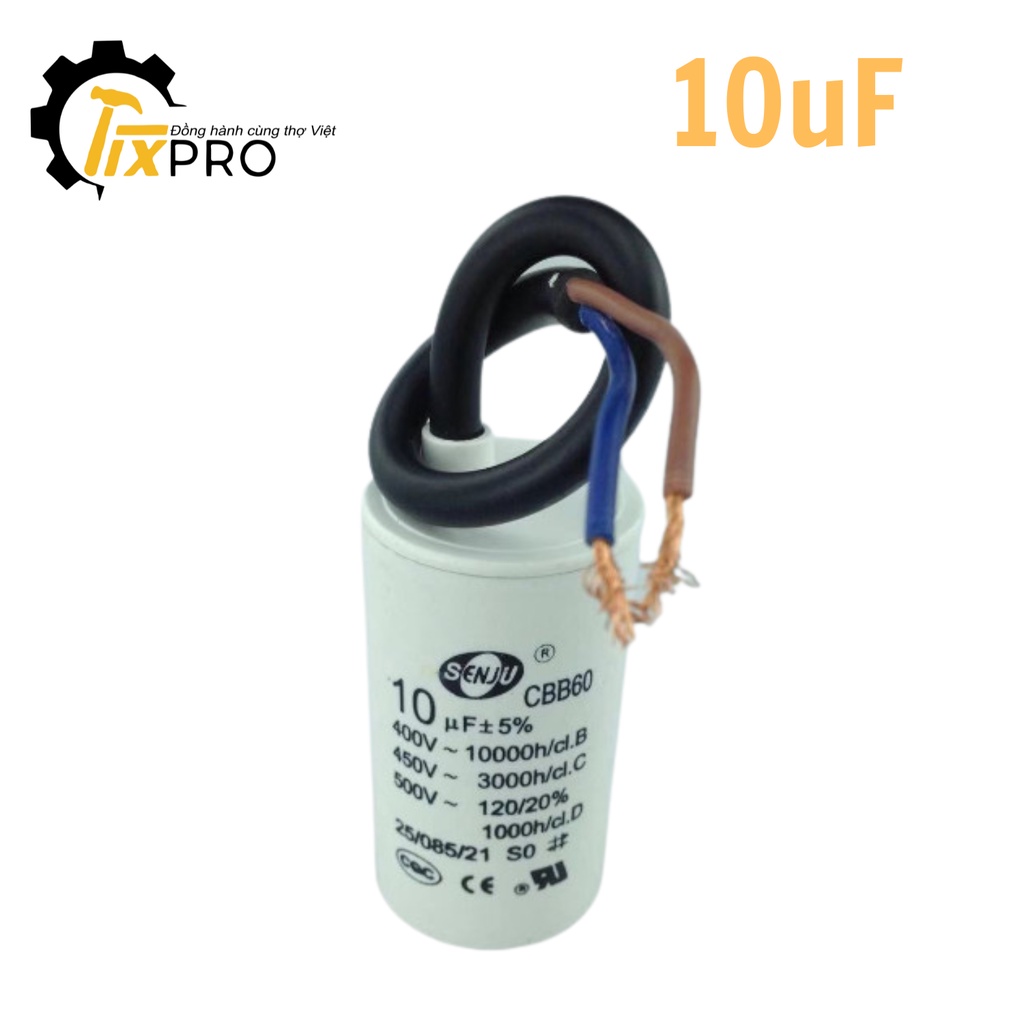 Tụ khởi động 10UF 450V CBB60 SENJU màu trắng loại xịn