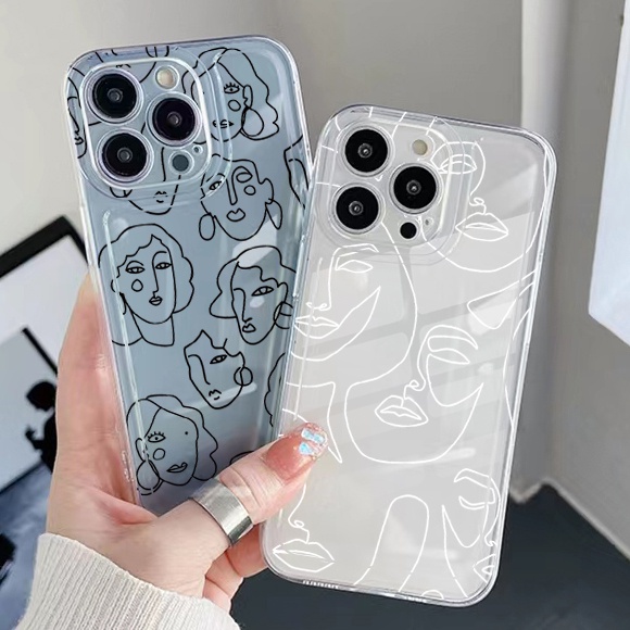 Ốp Điện Thoại TPU Gel Trong Suốt Viền Vuông In Hình Khuôn Mặt Nghệ Thuật iPhone 13 Pro Max 14 12 iPhone 11 XR 8 7 SE 2022