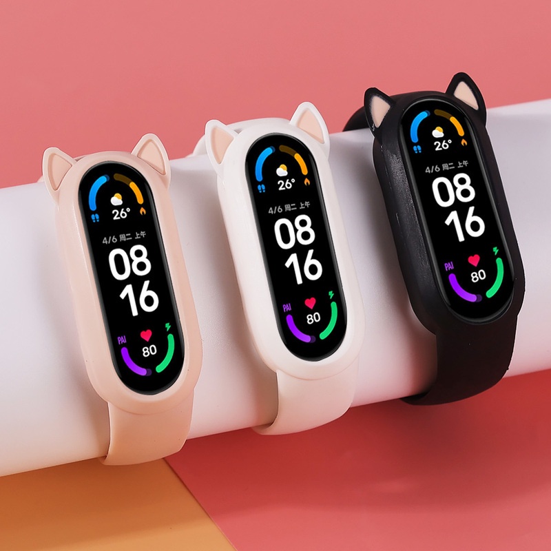 Dây Đeo Cổ Tay Bằng Silicone Mềm Hình Tai Mèo Cho Xiaomi Mi Band 3/4/5/6/