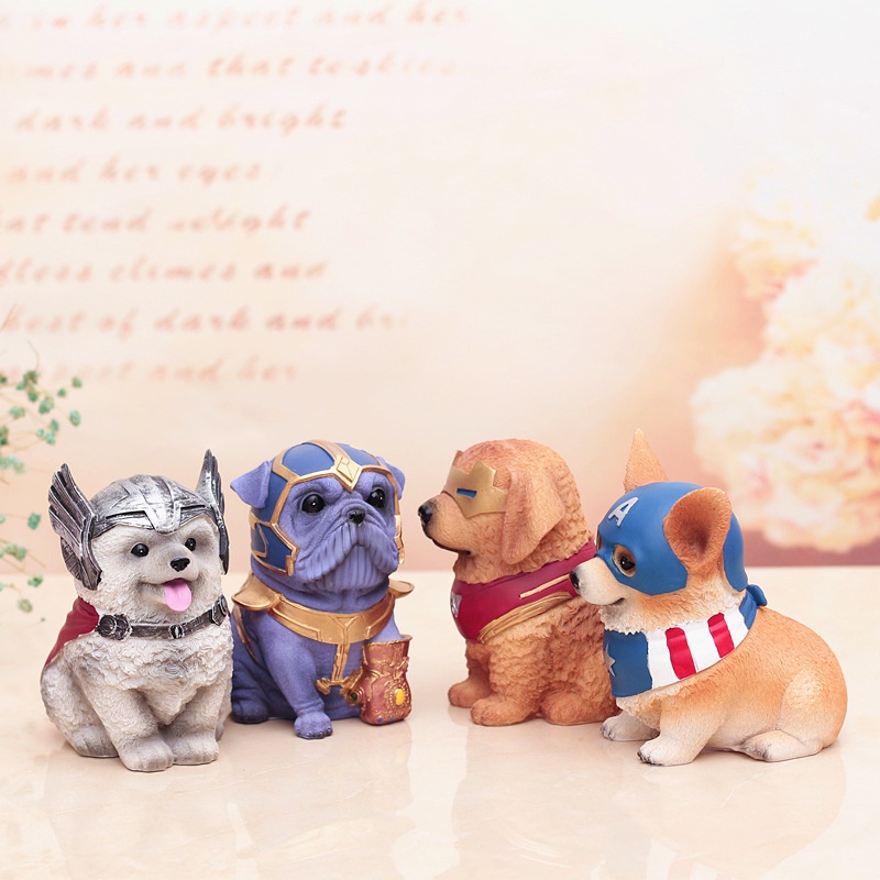 🐕🐕🐕Mô hình chó con siêu anh hùng Thor, Captain America, Iron Man, Thanos kết hợp hòm tiết kiệm🐕🐕🐕