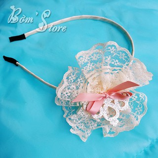 Bờm handmade hoa ren gắn vương miện cho bé