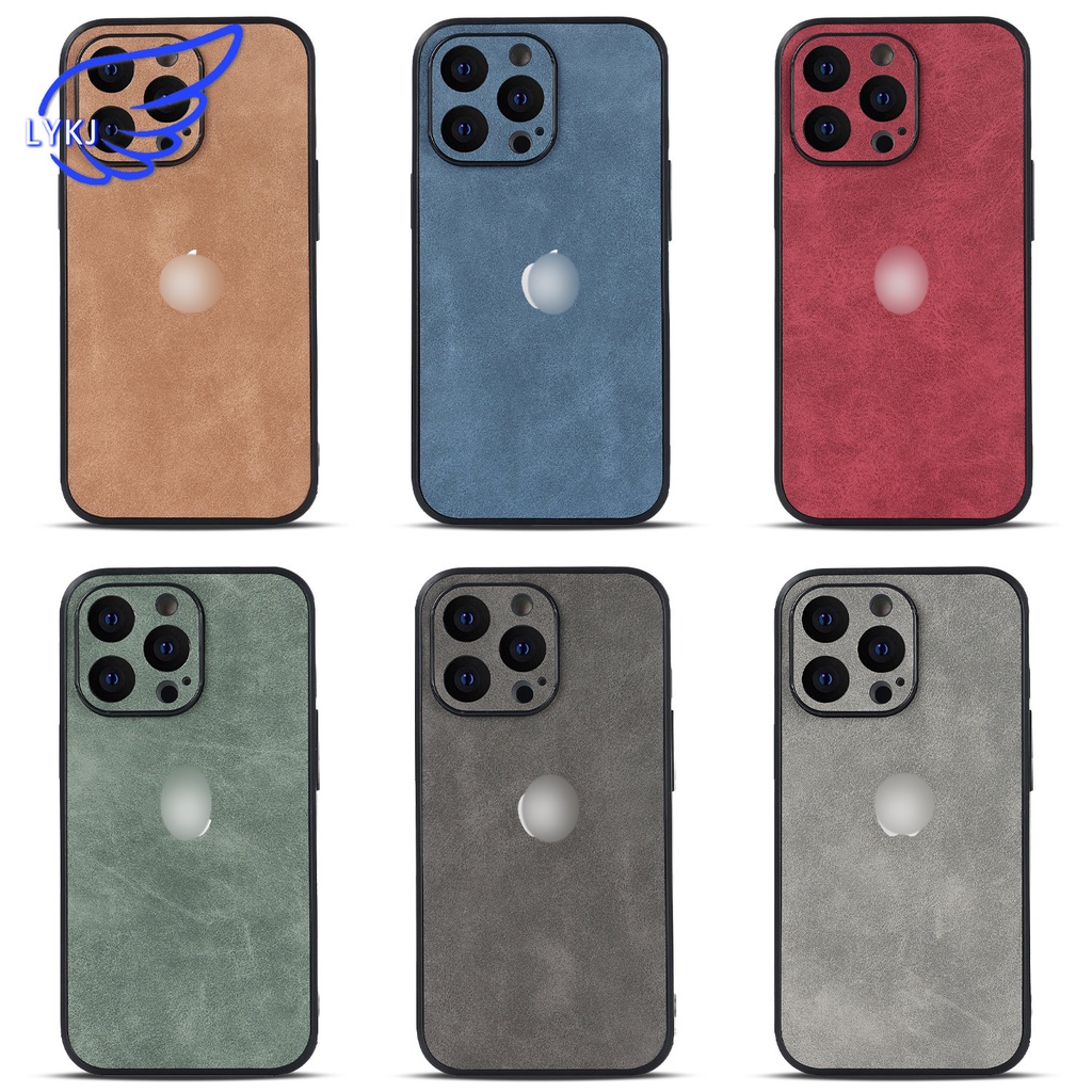 Ốp Điện Thoại Da Màu Trơn Chống Sốc In Logo Thời Trang Cho iPhone 12 13 pro 11 pro max xs xr xsmax