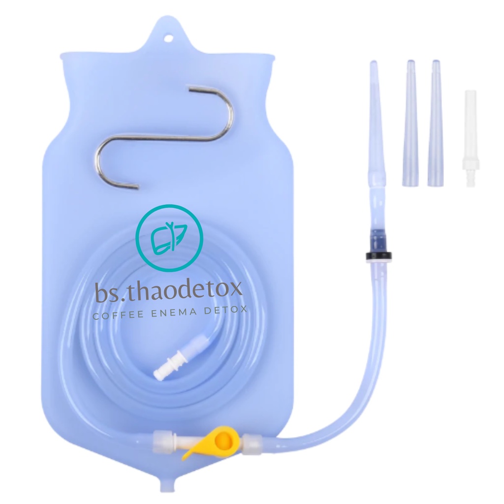 Bộ Dụng Cụ Túi truyền Thải Độc Cà Phê Coffee Enema Silicone  2000mL , Súc Rửa Đại Tràng, Enema bag kịt