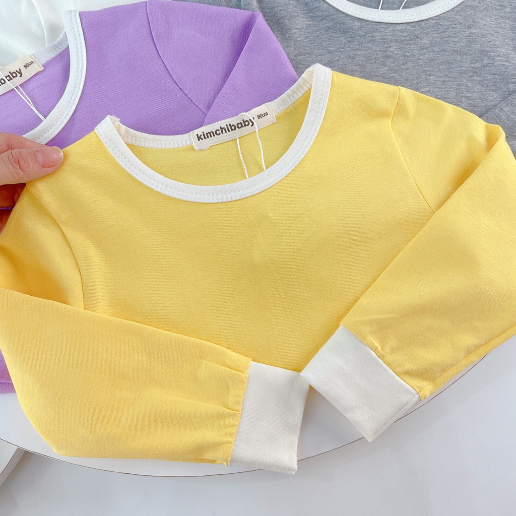 [SALE] Bộ Quần Áo Bé Gái, Bé Trai KIMCHIBABT Vải Cotton Cạp Cao Cổ Viền, Bộ Dài Tay Cho Bé Mặc Nhà Thu Đông MKMTD2237
