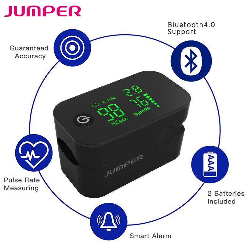 Máy đo nồng độ oxy máu Spo2, nhịp tim PR và chỉ số PI, Cảnh báo âm thanh, Kết nối bluetooth Jumper JPD-500G