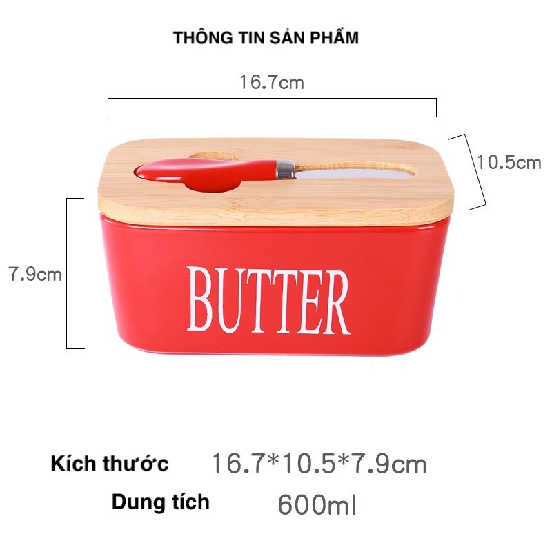 Hộp đựng bơ, pate kèm nắp và dao phết size lớn 600ml