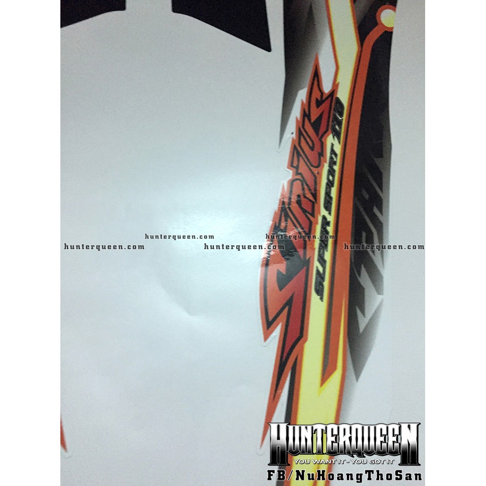 Tem rời Sirius - Xe trắng đen, hoa văn cam - Thiết kế theo yêu cầu, chỉnh sửa theo ý. Sắc nét, bền màu