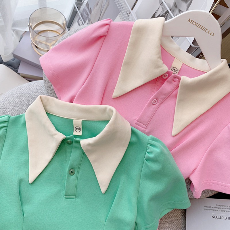 Đầm Công Chúa Cổ Búp Bê Màu Sắc Tương Phản Thoáng Khí Thời Trang Cho Bé Gái