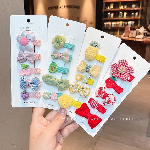 Set 5 kẹp tóc thiết kế dễ thương phong cách Hàn Quốc cho bé gái