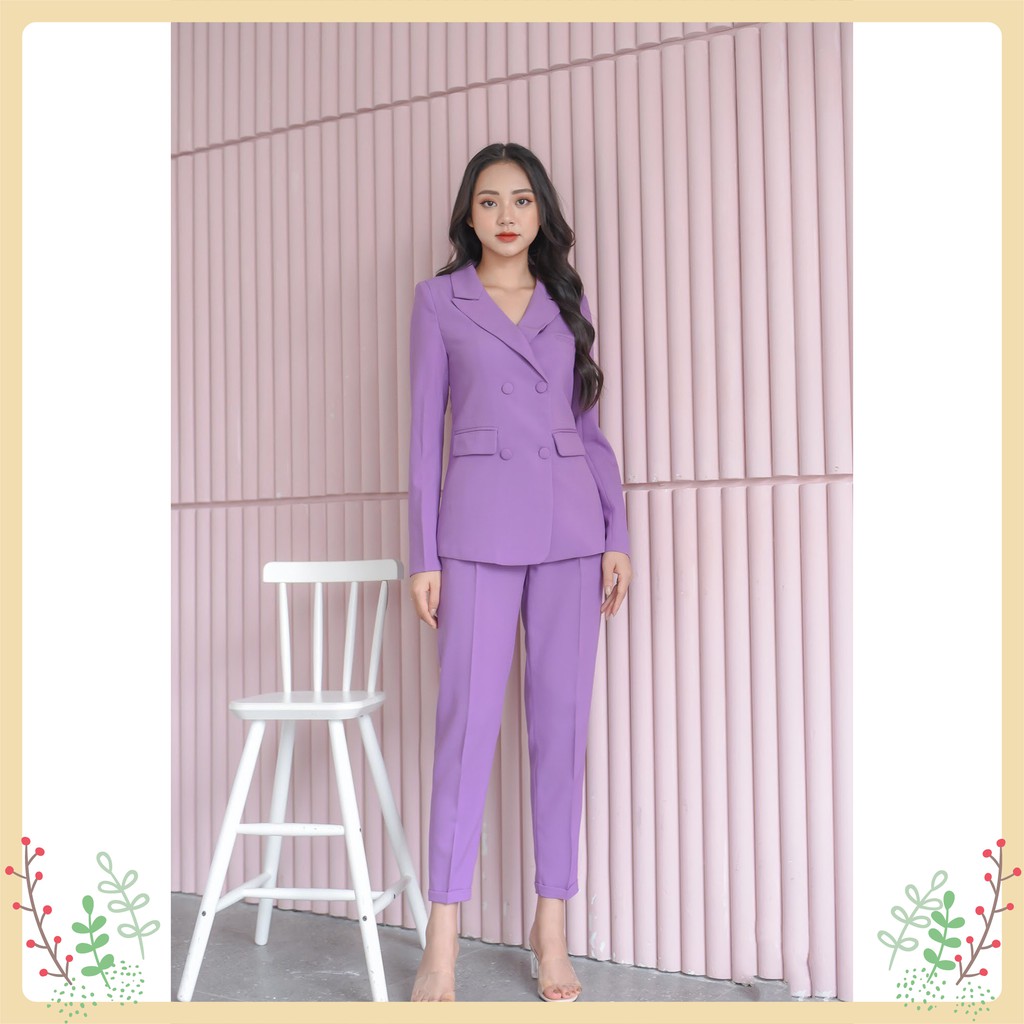 Set Đồ Nữ Lury - Áo Blazer Thiết Kế Khuy Bọc Quần Dài Dáng Baggy Form Chuẩn Cực Tôn Dáng Vải Cao Cấp Màu Hồng/Tím SV102