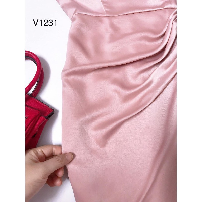 [ xả kho ] MiD Đầm xẻ tà lệch màu hồng bánh bèo V1231 Mie Design kèm ảnh thật
