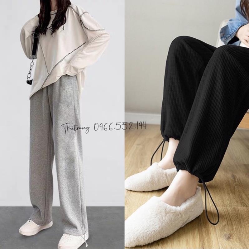 Quần Bầu Jogger bo chun gấu mặc được 2 kiểu dáng,chất cotton dệt tổ ong co dãn có chun chỉnh mặc cả thai kì