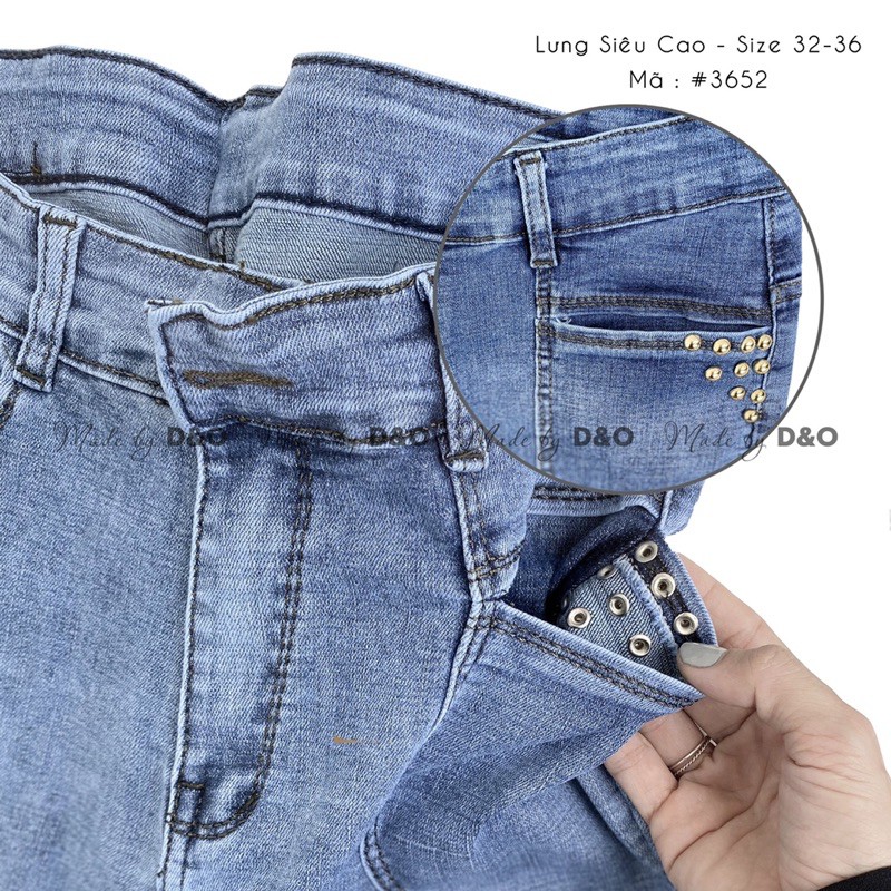 Quần Bò Lưng Cao / Quần Jeans Ngố Co Giãn Đính Hạt