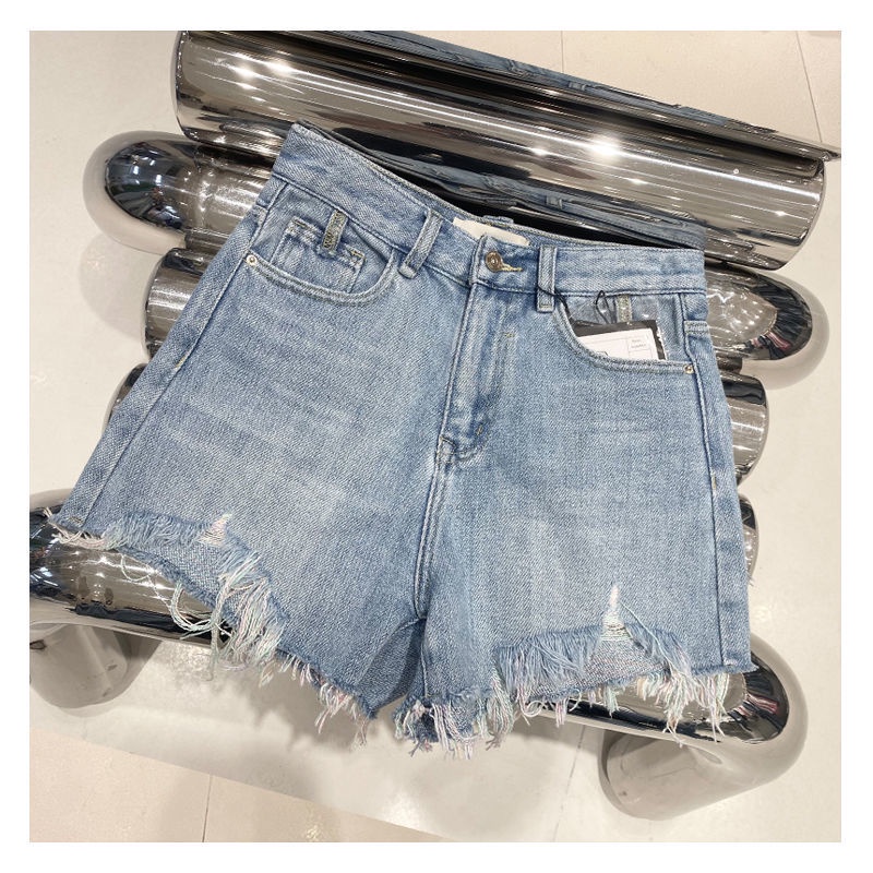 Quần Short Denim Dáng Chữ A Ống Rộng Lưng Cao Phối Màu Sắc Tương Phản 2022