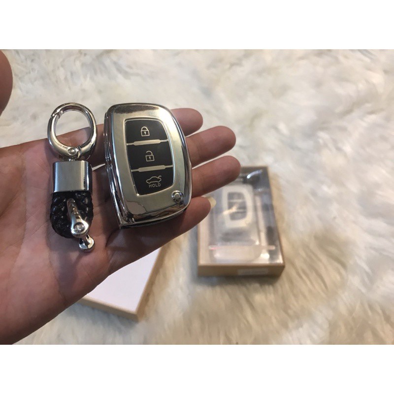 ỐP KHOÁ HYUNDAI I10 chìa thông minh-chìa cơ gập, ELENTRA, TUCSON SILICON MẠ BẠC CAO CẤP