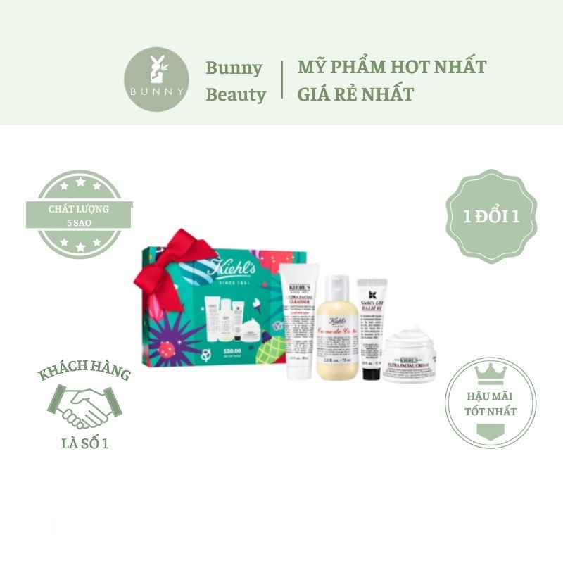 Bộ dưỡng da Kiehl’s Hydration Essentials Ultra Facial Cleanser 4 sản phẩm Bunny Beauty hàng đủ bill