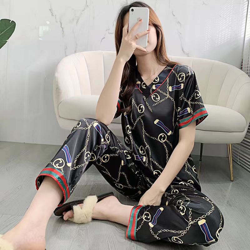 Bộ Đồ Ngủ Bằng Lụa Satin Tay Ngắn Thời Trang Hàn Quốc Dành Cho Nữ Size M-3XL