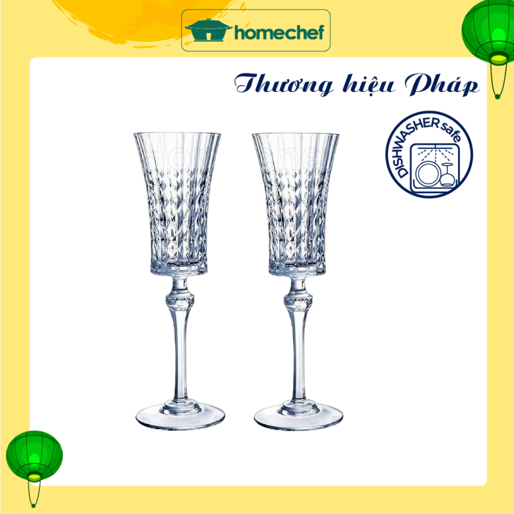 Bộ ly thủy tinh pha lê Champagne Lady Diamond 2 chi tiết H8117, 150ml, dùng máy rửa bát