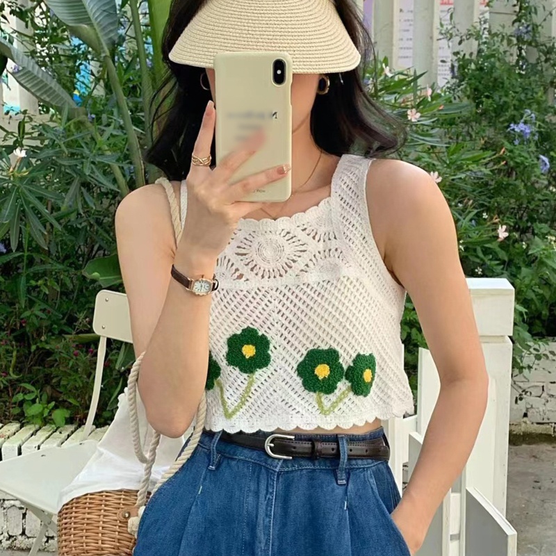 Áo Dệt Kim Không Tay Dáng Ôm Thêu Hoa Phong Cách Boho Thời Trang Cho Nữ