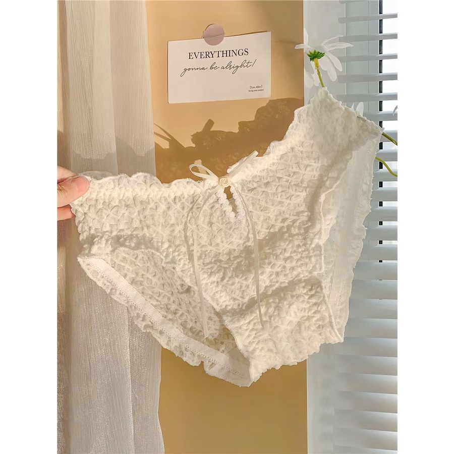 Quần Lót Nữ Cotton Tăm Cạp Vừa Đính Nơ Nhỏ Điệu Đà Thoáng Mát Phong Cách Hàn 2008