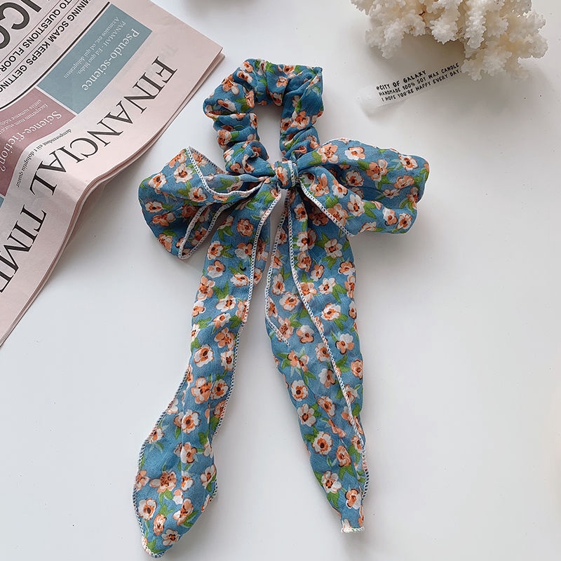 Dây buộc tóc vải in họa tiết hoa phong cách vintage đơn giản