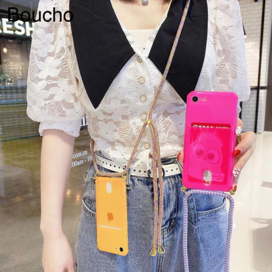 Ốp điện thoại dẽo + dây đeo màu trong suốt dạ quang  + ngăn đựng thẻ iPhone TPHCM | BigBuy360 - bigbuy360.vn