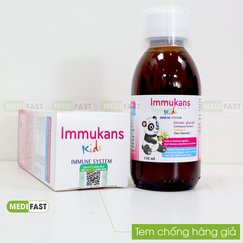 Siro cho trẻ tăng cường sức đề kháng Immukans Kids từ thảo dược, keo ong, ZinC - Chai 150ml nhập khẩu từ Ý