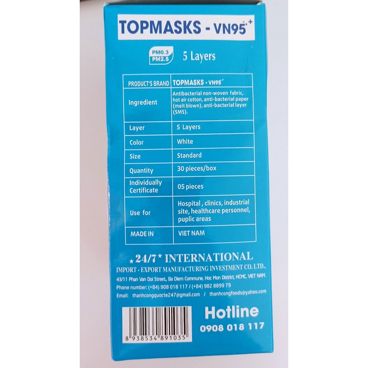 Khẩu trang Y tế 5 lớp TOPMASKS -VN95+ (30 cái/hộp)