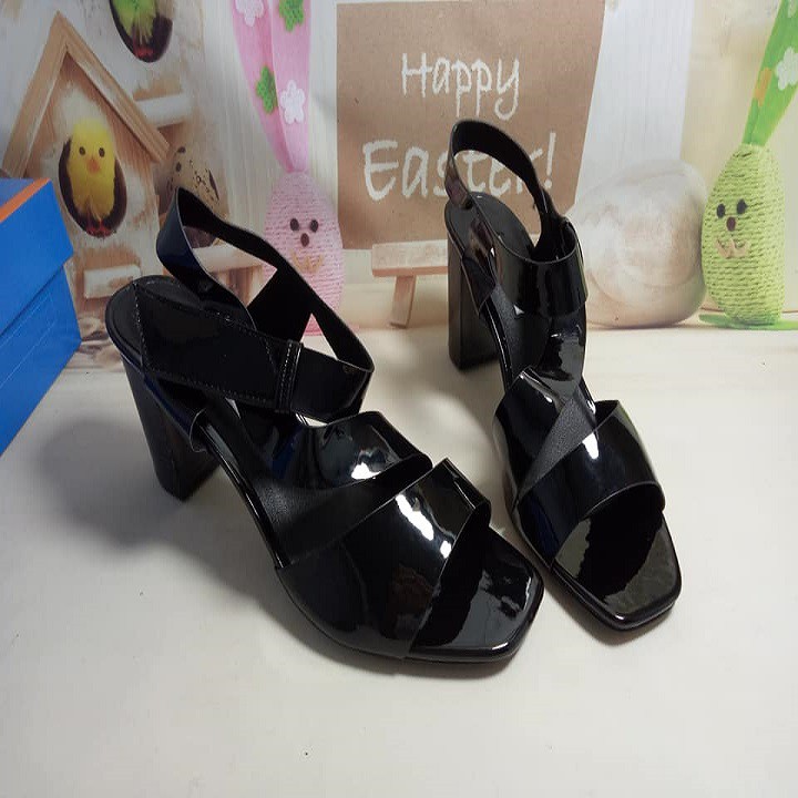 Giày sandal nữ cao gót đế cao 7cm hai màu đen xám hàng hiệu rosata ro150