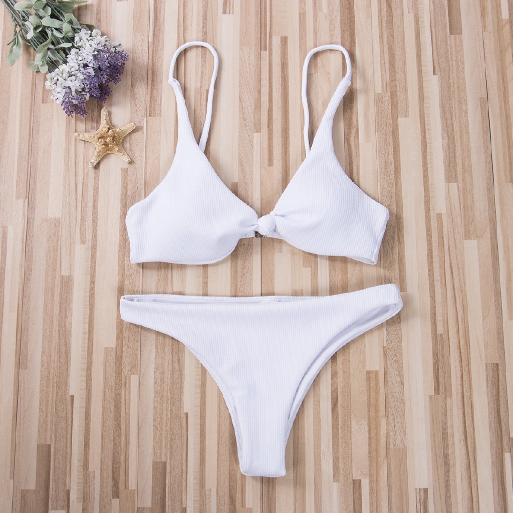 Bộ bikini lưng cao màu trơn vải polyester và spandex thời trang quyến rũ cho nữ