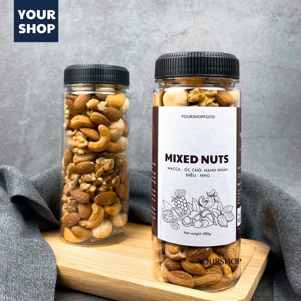 Hạt dinh dưỡng mix 5 loại Raisins Yourshop hạt ngũ cốc bà bầu gồm macca, óc chó, hạnh nhân, hạt điều, nho khô