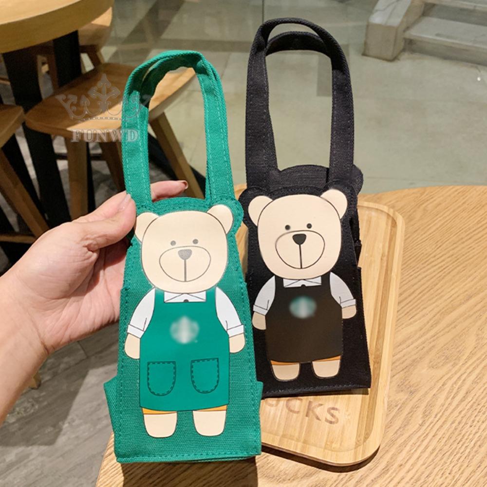 Starbucks Túi Tote Vải Canvas Đựng Bình Nước In Hình Gấu Dễ Thương