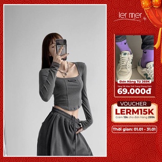 Áo thun croptop dài tay cổ vuông tôn dáng chuẩn loại 1 phong cách Hàn Quốc 🌼 Áo thun croptop sexy Ler Mer