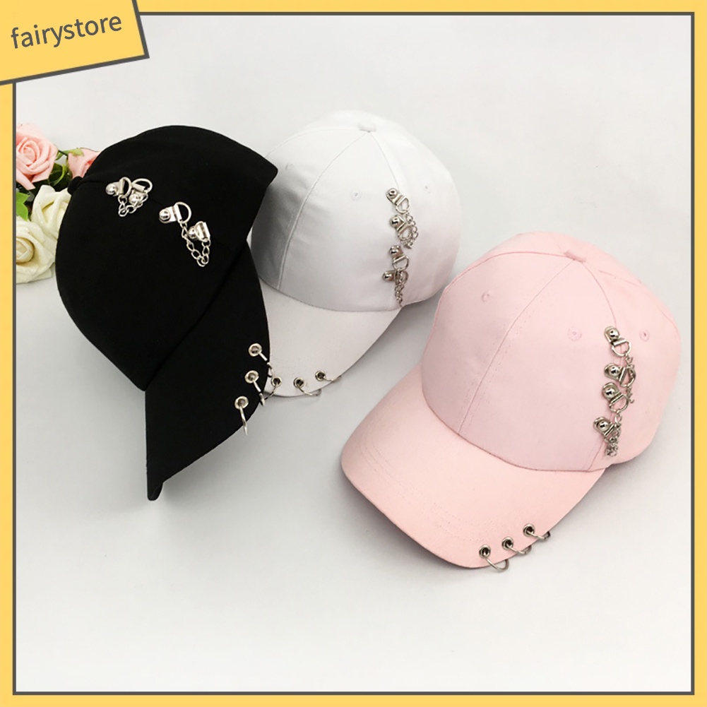 Mũ lưỡi trai phối khuyên kim loại cá tính tùy chọn màu sắc dành cho nữ