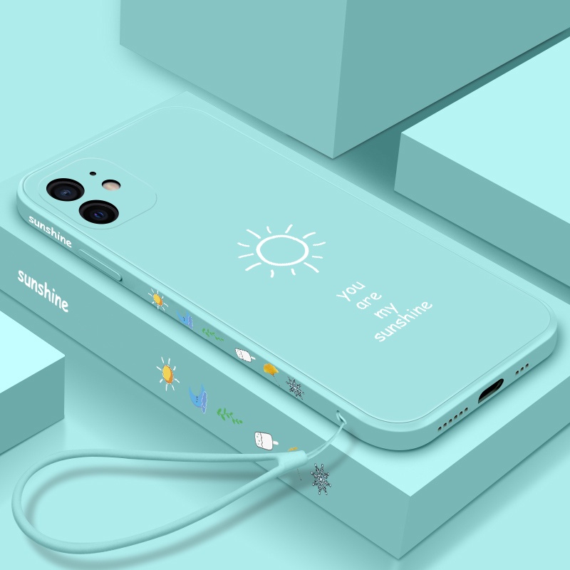 Ốp Điện Thoại TPU Dẻo Viền Vuông Màu Sắc Ngọt Ngào Kèm Dây Đeo Cho Iphone 13 Pro Max 11 12PRO X XR XS Max 7plus 8plus