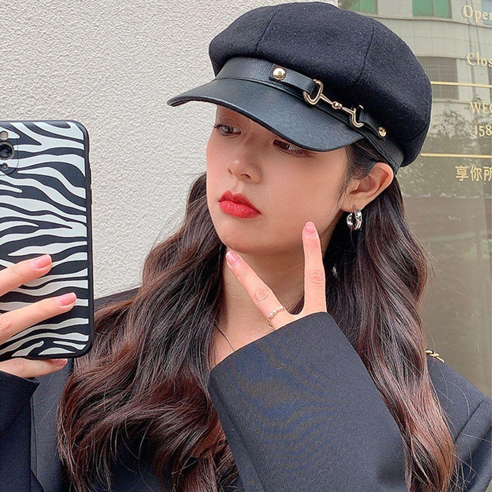 HS Mũ Beret Chất Liệu Da Cao Cấp Thời Trang Theo Phong Cách Vintage Dành Cho Nữ