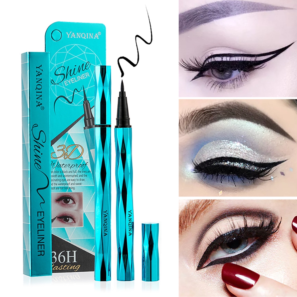 YANQINA Sky Blue Faceted Eyeliner Cool Black Quick-drying Non Staining Durable Waterproof Eyeliner