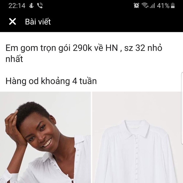 Áo Hm trắng size 34