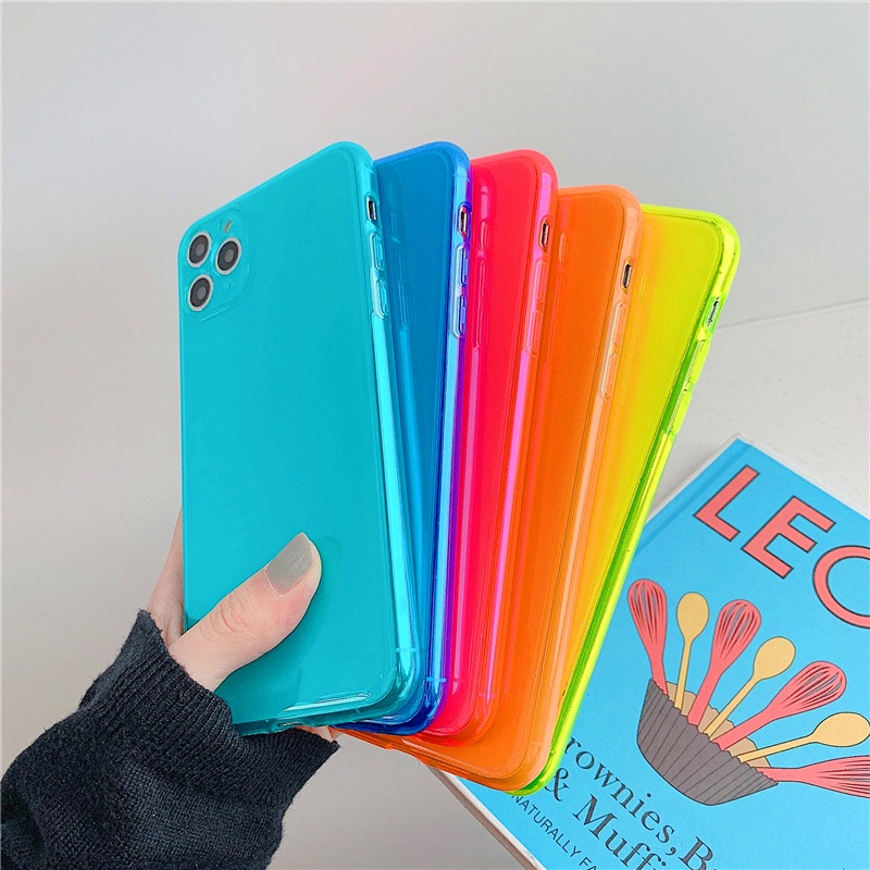 Ốp Điện Thoại Mềm Trong Suốt Màu Kẹo Dạ Quang Chống Sốc Cho For iPhone 11 7 8 Plus X XR XS MAX SE 2020