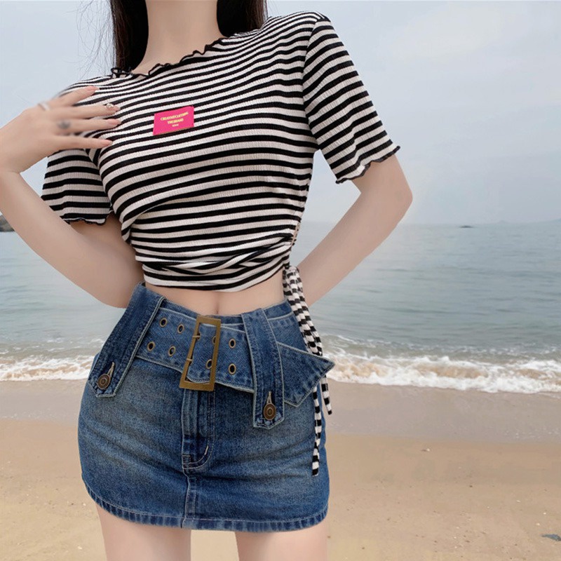 Áo Thun Cổ Tròn Thiết Kế Dây Rút Thời Trang Mùa Hè Cho Phái Nữ