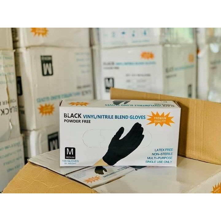 Găng Tay Vinyl Blend Gloves Không Bột Màu Đen/Trắng/Xanh, Hộp 100 Chiếc=50 Đôi Dùng Chế Biến,Thẩm Mỹ, SPA Phun Xăm