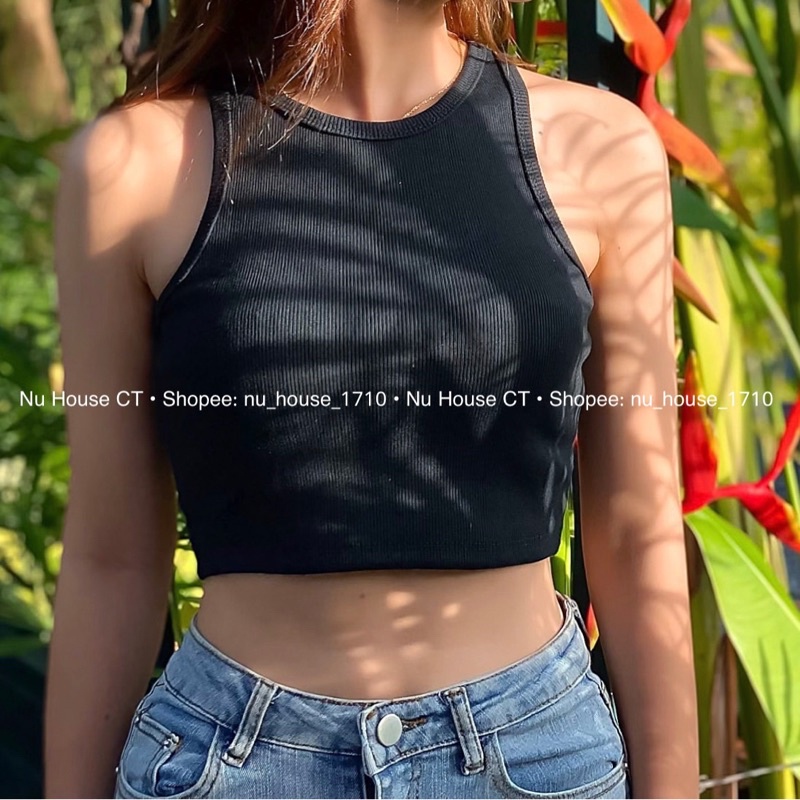 Áo croptop ba lỗ nữ thun gân tăm áo ba lỗ ngược kèm clip và ảnh thật