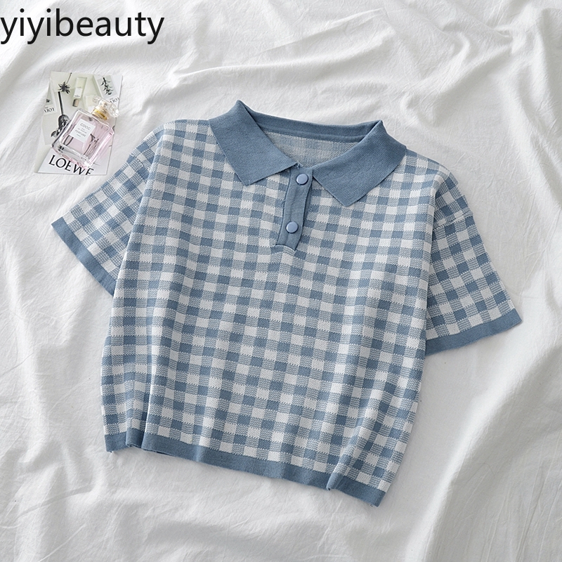Áo Polo Ngắn Tay Họa Tiết Ca Rô Xinh Xắn Dành Cho Nữ | BigBuy360 - bigbuy360.vn