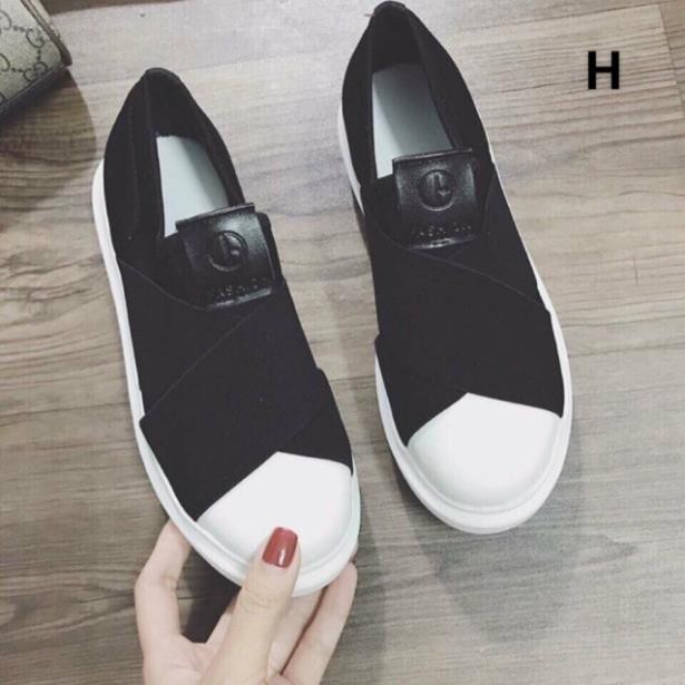 Giày thể thao nữ slip on dáng cơ bản chất vải mềm nâng đế 3p êm chân, giày sneaker nữ thon gọn nhẹ thời trang