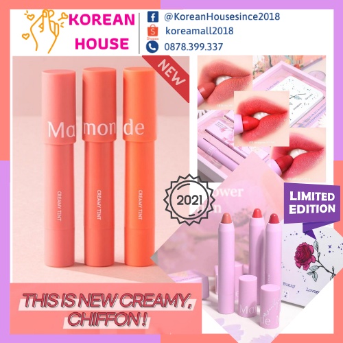 [Chính hãng][Tặng Toner] SON KEM LÌ CÓ MÀU MAMONDE NEW CREAMY TINT COLOR BALM CHIFFON 2.5g LIMITED EDITION