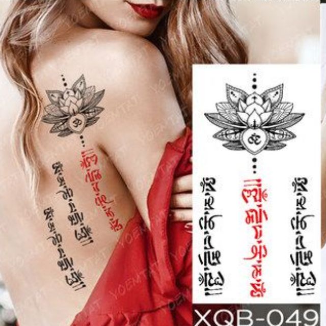Hình xăm hoa sen chữ phạn size vừa xqb049