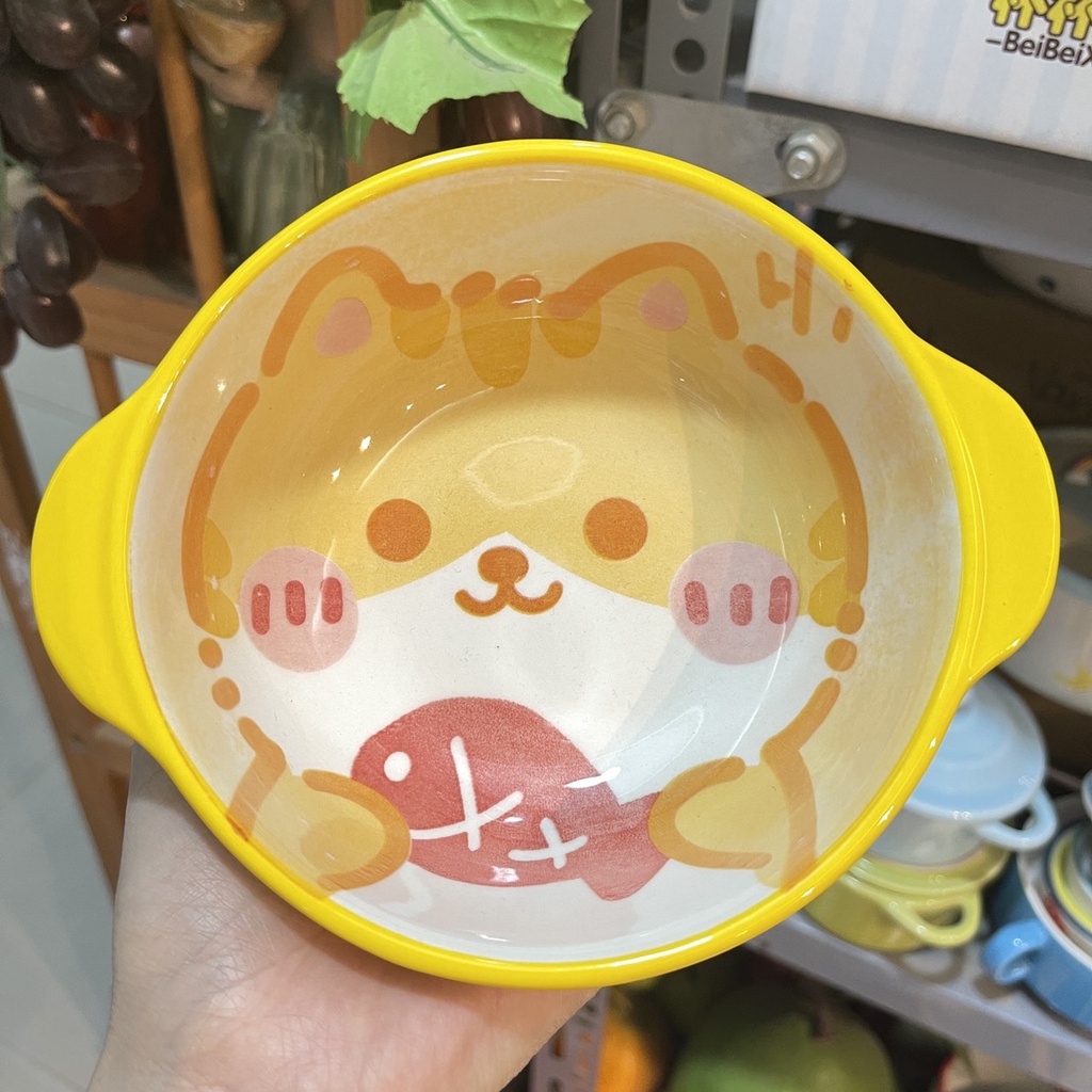 Bát đĩa gốm sứ decor bát có hai tai dùng cho bé ăn dặm, ăn cơm cực xinh yêu