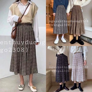 [Ảnh thật/Video]Chân váy midi hoa nhí vintage