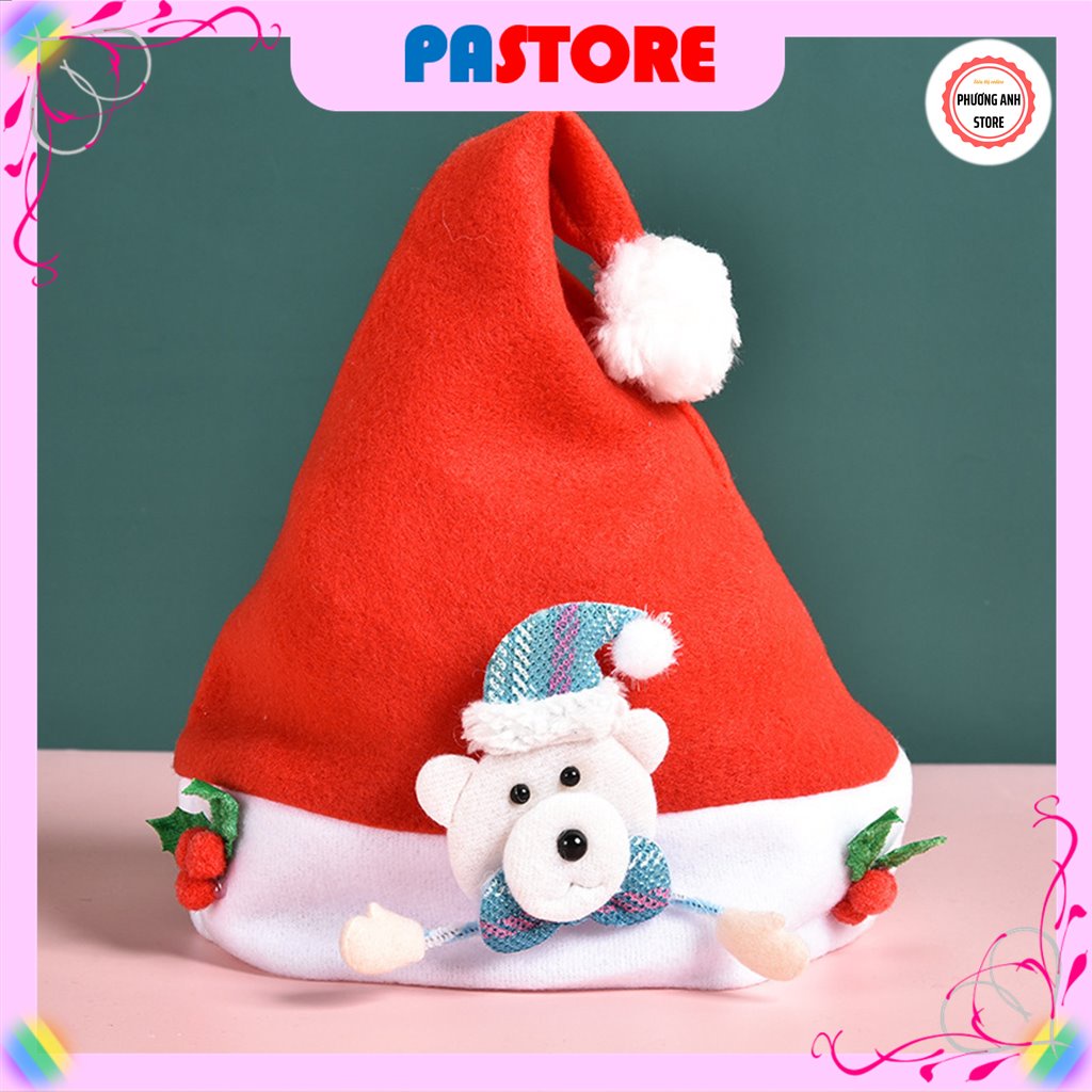Mũ, nón ông già Noel, phụ kiện Giáng sinh chất liệu nhung, hình ngộ nghĩnh